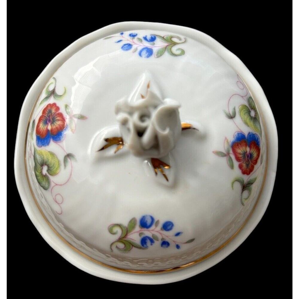 Vintage Hollohaza Porcelain Floral Candy Trinket Dish Jar w/ Lid Hungary 3D Rose - Picture 4 of 7
